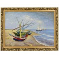 1. OBRAZ OLEJNY Vincent Van Gogh ,,Lodzie rybackie,, W ZLOTEJ RAMCE MAKOWCE 50 cm x 70 cm przodem.jpg