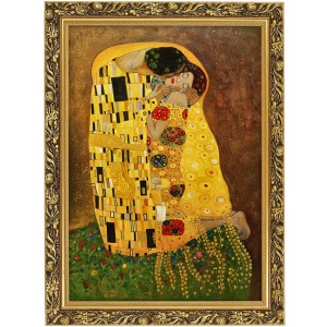 Oryginalny obraz olejny na płótnie 70 x 100 cm “Pocałunek” Gustav Klimt w złotej ramie Makówka