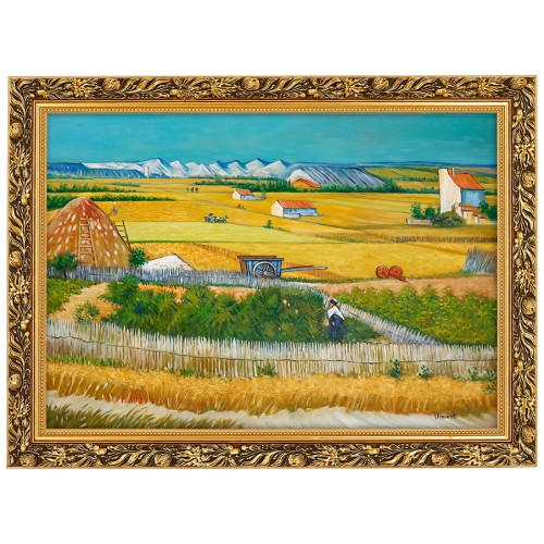 1. OBRAZ OLEJNY Vincent Van Gogh ,,Zniwa w La Crau z Montmajour,, W ZLOTEJ RAMCE MAKOWCE 70 cm x 100 cm przodem.jpg