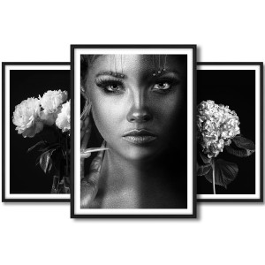 Galeria 3 plakatów rozmiar 50x70 cm „Glamour III” – kolaż ścienny 3 zdjęć, grafik, obrazów w czarnych ramach