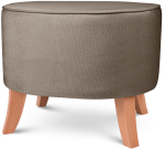 Tapicerowana pufa owalna 52x62x46 cm  ŚREDNIA w kolorze beżowym - siedzisko z welurowej tkaniny, z drewnianymi nóżkami w kolorze naturalnego drewna