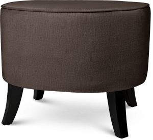 Tapicerowana pufa owalna 52x62x46 cm  ŚREDNIA w kolorze ciemnobrązowym - siedzisko z welurowej tkaniny, z drewnianymi nóżkami w kolorze czarnym