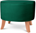 Tapicerowana pufa owalna 52x62x46 cm  ŚREDNIA w kolorze zielonym - siedzisko z welurowej tkaniny, z drewnianymi nóżkami w kolorze naturalnego drewna
