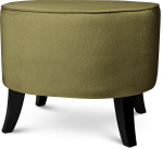 Tapicerowana pufa owalna 52x62x46 cm  ŚREDNIA w kolorze oliwkowym - siedzisko z welurowej tkaniny, z drewnianymi nóżkami w kolorze czarnym
