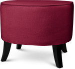Tapicerowana pufa owalna 52x62x46 cm  ŚREDNIA w kolorze czerwonym - siedzisko z welurowej tkaniny, z drewnianymi nóżkami w kolorze czarnego