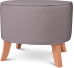 Tapicerowana pufa owalna 52x62x46 cm  ŚREDNIA w kolorze fioletowym - siedzisko z welurowej tkaniny, z drewnianymi nóżkami w kolorze naturalnego drewna