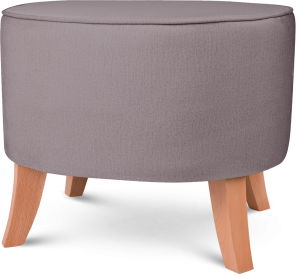 Tapicerowana pufa owalna 52x62x46 cm  ŚREDNIA w kolorze fioletowym - siedzisko z welurowej tkaniny, z drewnianymi nóżkami w kolorze naturalnego drewna