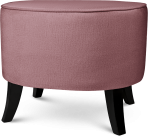 Tapicerowana pufa owalna 52x62x46 cm  ŚREDNIA w kolorze różowym - siedzisko z welurowej tkaniny, z drewnianymi nóżkami w kolorze czarnym