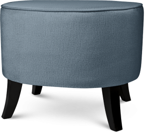 Tapicerowana pufa owalna 52x62x46 cm  ŚREDNIA w kolorze niebieskim - siedzisko z welurowej tkaniny, z drewnianymi nóżkami w kolorze czarnym