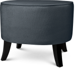 Tapicerowana pufa owalna 52x62x46 cm  ŚREDNIA w kolorze granatowym - siedzisko z welurowej tkaniny, z drewnianymi nóżkami w kolorze czarnym