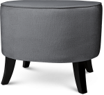 Tapicerowana pufa owalna 52x62x46 cm  ŚREDNIA w kolorze szarym - siedzisko z welurowej tkaniny, z drewnianymi nóżkami w kolorze czarnym