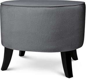 Tapicerowana pufa owalna 52x62x46 cm  ŚREDNIA w kolorze szarym - siedzisko z welurowej tkaniny, z drewnianymi nóżkami w kolorze czarnym