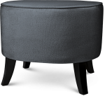 Tapicerowana pufa owalna 52x62x46 cm  ŚREDNIA w kolorze grafitowym - siedzisko z welurowej tkaniny, z drewnianymi nóżkami w kolorze czarnym