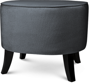 Tapicerowana pufa owalna 52x62x46 cm  ŚREDNIA w kolorze grafitowym - siedzisko z welurowej tkaniny, z drewnianymi nóżkami w kolorze czarnym