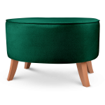 Tapicerowana pufa owalna 62x72x46 cm DUŻA w kolorze zielonym - siedzisko z welurowej tkaniny, z drewnianymi nóżkami w kolorze naturalnego drewna