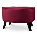 Tapicerowana pufa owalna 62x72x46 cm DUŻA w kolorze czerwonym - siedzisko z welurowej tkaniny, z drewnianymi nóżkami w kolorze czarnym