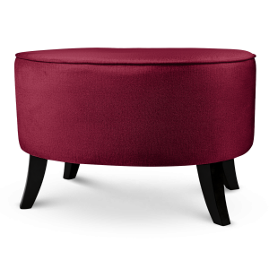 Tapicerowana pufa owalna 62x72x46 cm DUŻA w kolorze czerwonym - siedzisko z welurowej tkaniny, z drewnianymi nóżkami w kolorze czarnym