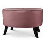 Tapicerowana pufa owalna 62x72x46 cm DUŻA w kolorze różowa - siedzisko z welurowej tkaniny, z drewnianymi nóżkami w kolorze czarnym