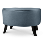 Tapicerowana pufa owalna 62x72x46 cm DUŻA w kolorze niebieskim - siedzisko z welurowej tkaniny, z drewnianymi nóżkami w kolorze czarnym