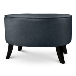 Tapicerowana pufa owalna 62x72x46 cm DUŻA w kolorze granatowym - siedzisko z welurowej tkaniny, z drewnianymi nóżkami w kolorze czarnym