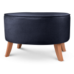 Tapicerowana pufa owalna 62x72x46 cm DUŻA w kolorze granatowym - siedzisko z welurowej tkaniny, z drewnianymi nóżkami w kolorze czarnym
