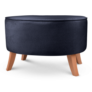 Tapicerowana pufa owalna 62x72x46 cm DUŻA w kolorze granatowym - siedzisko z welurowej tkaniny, z drewnianymi nóżkami w kolorze czarnym