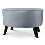 Tapicerowana pufa owalna 62x72x46 cm DUŻA w kolorze szarym - siedzisko z welurowej tkaniny, z drewnianymi nóżkami w kolorze czarnym