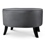 Tapicerowana pufa owalna 62x72x46 cm DUŻA w kolorze szarym - siedzisko z welurowej tkaniny, z drewnianymi nóżkami w kolorze czarnym