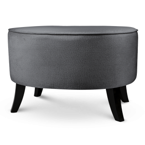 Tapicerowana pufa owalna 62x72x46 cm DUŻA w kolorze szarym - siedzisko z welurowej tkaniny, z drewnianymi nóżkami w kolorze czarnym