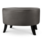 Tapicerowana pufa owalna 62x72x46 cm DUŻA w kolorze ciemnoszarym - siedzisko z welurowej tkaniny, z drewnianymi nóżkami w kolorze czarnym