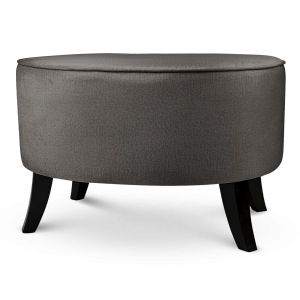 Tapicerowana pufa owalna 62x72x46 cm DUŻA w kolorze ciemnoszarym - siedzisko z welurowej tkaniny, z drewnianymi nóżkami w kolorze czarnym