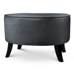 Tapicerowana pufa owalna 62x72x46 cm DUŻA w kolorze grafitowym - siedzisko z welurowej tkaniny, z drewnianymi nóżkami w kolorze czarnym