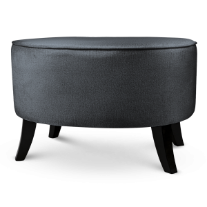 Tapicerowana pufa owalna 62x72x46 cm DUŻA w kolorze grafitowym - siedzisko z welurowej tkaniny, z drewnianymi nóżkami w kolorze czarnym