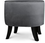 Tapicerowana pufa owalna 42x52x45 cm MAŁA w kolorze grafitowym - siedzisko z welurowej tkaniny, z drewnianymi nóżkami w kolorze czarnym