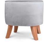 Tapicerowana pufa owalna 42x52x45 cm MAŁA w kolorze jasnoszarym - siedzisko z welurowej tkaniny, z drewnianymi nóżkami w kolorze naturalnego drewna