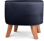Tapicerowana pufa owalna 42x52x45 cm MAŁA w kolorze granatowym - siedzisko z welurowej tkaniny, z drewnianymi nóżkami w kolorze naturalnego drewna