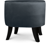 Tapicerowana pufa owalna 42x52x45 cm MAŁA w kolorze granatowym - siedzisko z welurowej tkaniny, z drewnianymi nóżkami w kolorze czarnym