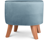 Tapicerowana pufa owalna 42x52x45 cm MAŁA w kolorze niebieskim- siedzisko z welurowej tkaniny, z drewnianymi nóżkami w kolorze naturalnego drewna