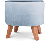 Tapicerowana pufa owalna 42x52x45 cm MAŁA w kolorze jasnoniebieskim - siedzisko z welurowej tkaniny, z drewnianymi nóżkami w kolorze naturalnego drewna