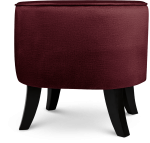 Tapicerowana pufa owalna 42x52x45 cm MAŁA w kolorze bordowym - siedzisko z welurowej tkaniny, z drewnianymi nóżkami w kolorze czarnym