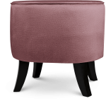 Tapicerowana pufa owalna 42x52x45 cm MAŁA w kolorze różowym - siedzisko z welurowej tkaniny, z drewnianymi nóżkami w kolorze czarnym