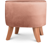 Tapicerowana pufa owalna 42x52x45 cm MAŁA w kolorze morelowym - siedzisko z welurowej tkaniny, z drewnianymi nóżkami w kolorze naturalnego drewna