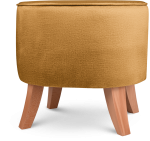 Tapicerowana pufa owalna 42x52x45 cm MAŁA w kolorze żółtym - siedzisko z welurowej tkaniny, z drewnianymi nóżkami w kolorze naturalnego drewna