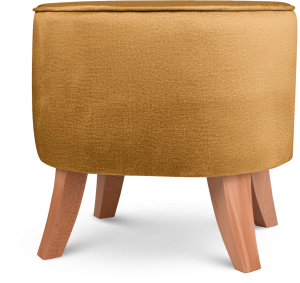 Tapicerowana pufa owalna 42x52x45 cm MAŁA w kolorze żółtym - siedzisko z welurowej tkaniny, z drewnianymi nóżkami w kolorze naturalnego drewna