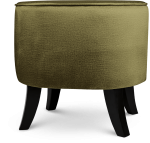 Tapicerowana pufa owalna 42x52x45 cm MAŁA w kolorze oliwkowym - siedzisko z welurowej tkaniny, z drewnianymi nóżkami w kolorze czarnym