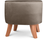 Tapicerowana pufa owalna 42x52x45 cm MAŁA w kolorze jasny beż- siedzisko z welurowej tkaniny, z drewnianymi nóżkami w kolorze naturalnego drewna