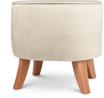 Tapicerowana pufa owalna 42x52x45 cm MAŁA w kolorze ecru - siedzisko z welurowej tkaniny, z drewnianymi nóżkami w kolorze naturalne drewno