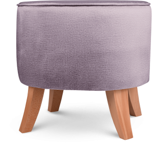 Tapicerowana pufa owalna 42x52x45 cm MAŁA w kolorze wrzosowym- siedzisko z welurowej tkaniny, z drewnianymi nóżkami w kolorze naturalnego drewna 