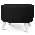 Tapicerowana pufa owalna 52x62x46 cm ŚREDNIA w kolorze czarnym- siedzisko z tkaniny imitującej futro, z drewnianymi nóżkami w kolorze białym