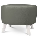 Tapicerowana pufa owalna 52x62x46 cm ŚREDNIA w kolorze ciemnoszarym - siedzisko z tkaniny imitującej futro, z drewnianymi nóżkami w kolorze białym